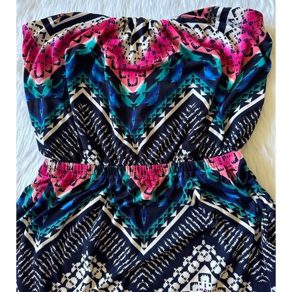 Trixxi Maxi Tube Top Dress Womens Black Multicolor Aztec Striped Sz XL - Picture 8 of 10